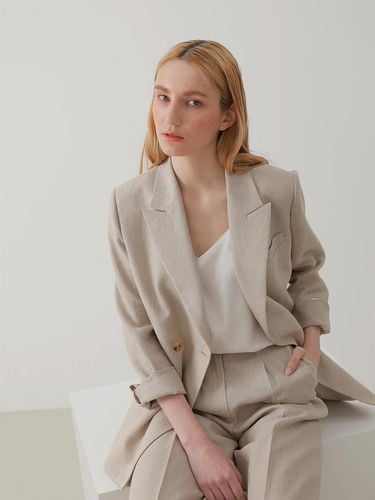 Natural Beige Linen Double Blazer - DEFEMME - Modalova