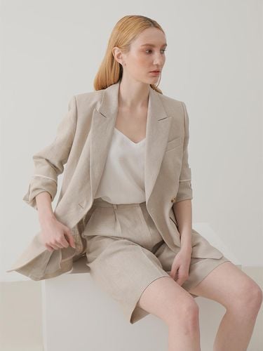 Natural Beige Linen Short Pants - DEFEMME - Modalova