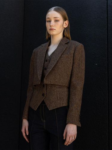 WOOL HERRINGBONE TAILORED CROP JACKET - DEFEMME - Modalova