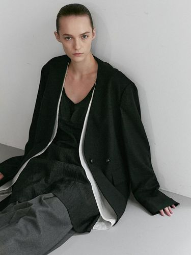 COLLARLESS LAYERED JACKET [BLACK] - LOW TIDE - Modalova