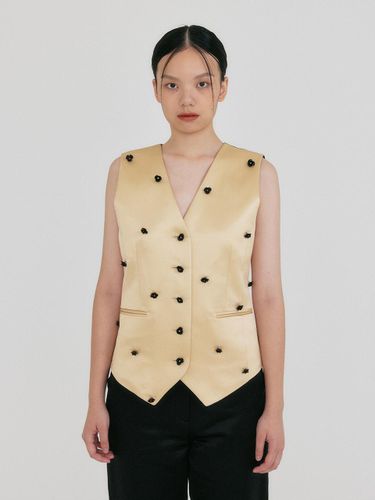 Silk Blend Flower Button Vest [Yellow] - EENK - Modalova