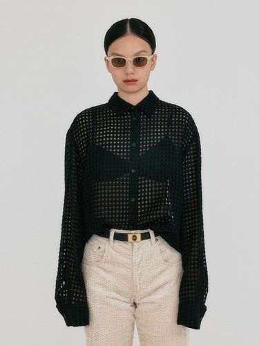 Wool Blend Sheer Classic Shirt [Check Black] - EENK - Modalova