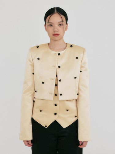 Silk Cotton Blend Cropped Jacket [Yellow] - EENK - Modalova