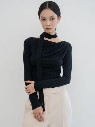 SOFT WOOL DRAPE TIE KNIT TOP _BK - DEFEMME - Modalova