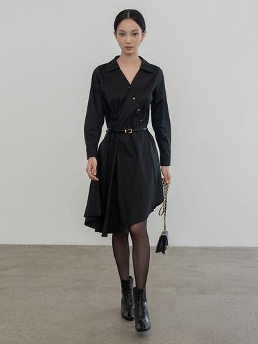 DRAPPING SHIRT DRESS BLACK - DEFEMME - Modalova