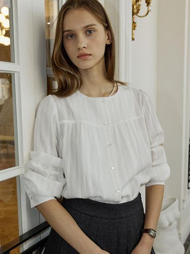 Textured Shirring Blouse - White - NONLOCAL - Modalova