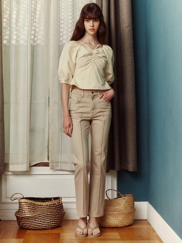 Pintuck Denim Pants_Khaki beige - LETQSTUDIO - Modalova