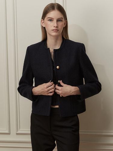 Embellished Wool Tweed Jacket_Dark Navy - LETQSTUDIO - Modalova