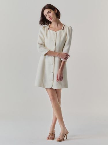 Tweed Button Strap Dress_Ivory - LETQSTUDIO - Modalova