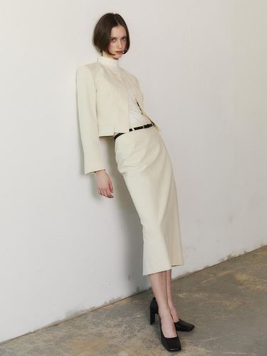 Canvas Zipped Slit Skirt_Light Beige - LETQSTUDIO - Modalova