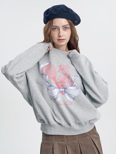 Loose fit ribbon flower sweatshirt_Melange Gray - CLEVER FIELD - Modalova