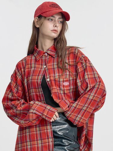 Overfit CLV Wappen Check Shirt_Red - CLEVER FIELD - Modalova