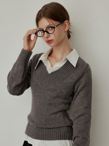 Versailles V-neck knit - GRAY - HYBERNAT - Modalova