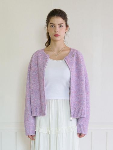 FUZZY MARLED KNIT ZIP UP_LAVENDER - PINK PINEAPPLE - Modalova