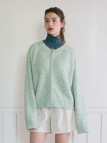 FUZZY MARLED KNIT ZIP UP_GREEN - PINK PINEAPPLE - Modalova