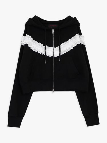 FRILL HOODED ZIP-UP JACKET_BLACK - PINK PINEAPPLE - Modalova