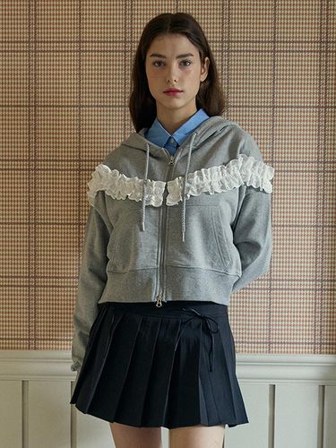 FRILL HOODED ZIP-UP JACKET_GREY - PINK PINEAPPLE - Modalova