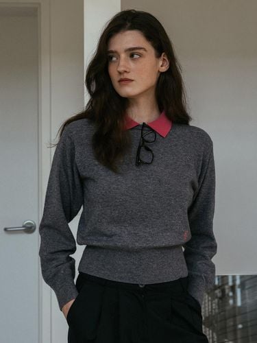 Color Block Collar Knit Top_Melange Grey - Studio & Parc - Modalova