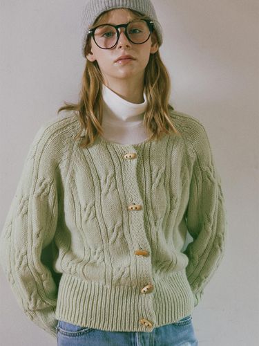 Vintage Cable Wool Knit Cardigan_Light green - snug.U - Modalova