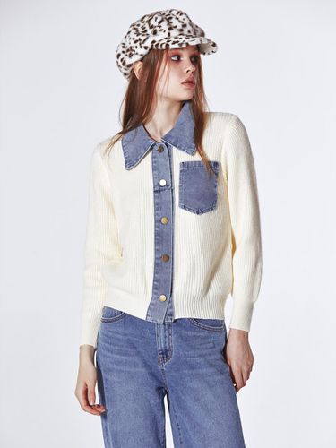 Denim Collared Knitted Cardigan () - koolkitten - Modalova