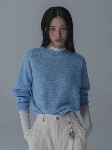 ALPACA SADDLE ROUND NECK KNIT_BLUE - mars en avril - Modalova