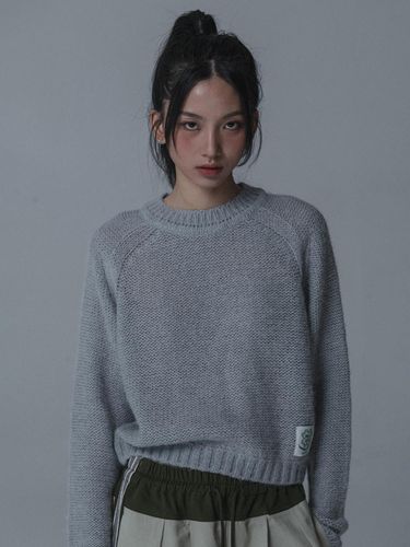 ALPACA SADDLE ROUND NECK KNIT_GRAY - mars en avril - Modalova