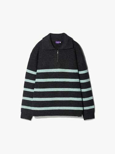 Cotton candy_ Semi zip-up stripe knitwear GREEN (o - STCO - Modalova