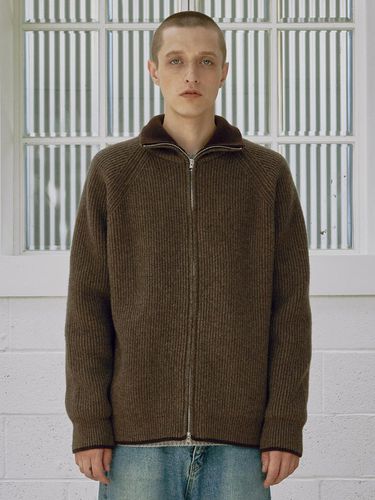 Men] Wool Cotton Line Ribbed Zip - Up () - KNITLY - Modalova