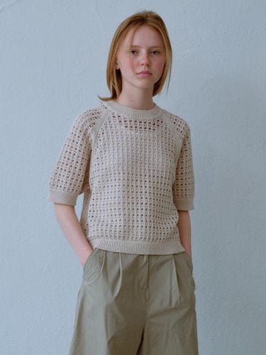 Raglan cotton mesh knitwear (beige) - POSZER - Modalova