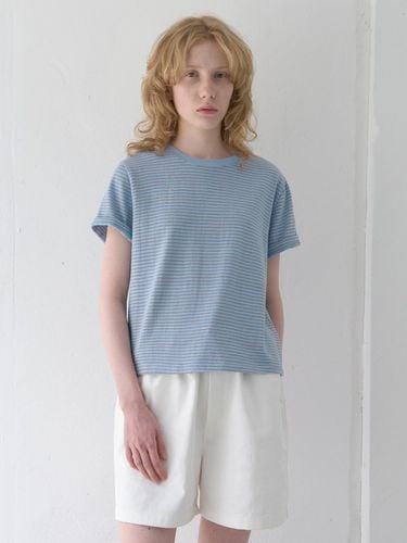 Cotton Stripe Round T-Shirt (Sky) - POSZER - Modalova