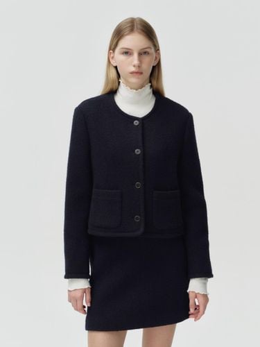 Wool boucle crop jacket - dark navy - DEPOUND - Modalova