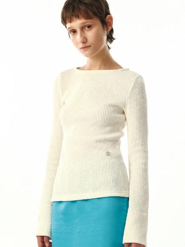 Boat Neck Ribbed Jersey Top - MOONSUN - Modalova