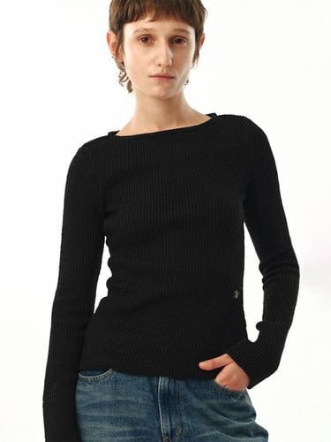 Boat Neck Ribbed Jersey Top / Black - MOONSUN - Modalova