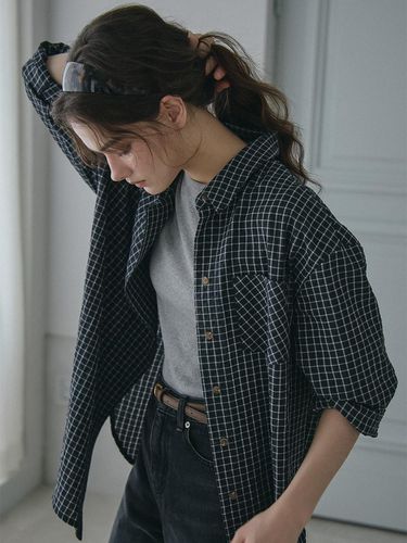 SIGNATURE OVERFIT PLAID SHIRTS_CHARCOAL - VEM.VER - Modalova