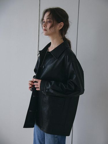 FAUX LEATHER CLASSIC JACKET_BLACK - VEM.VER - Modalova