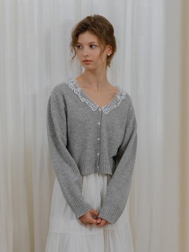 DD_Lace neck gray cardigan - DUNDROP - Modalova