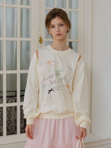 DD_Ribbon shoulder cut out sweatshirt - DUNDROP - Modalova