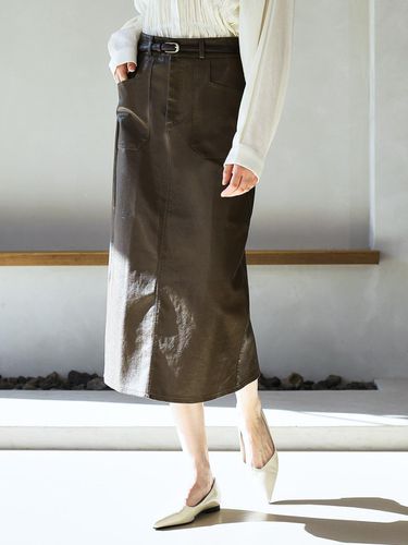 Back Slit Square Pocket Leather Long Skirt_2color_ - JUARR - Modalova