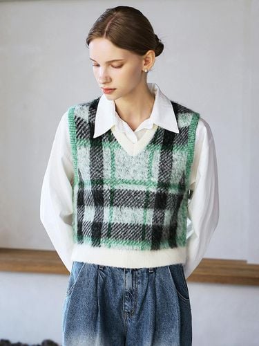 V Neck Big Checkered Brush Knitwear Vest_3color - JUARR - Modalova