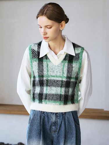 V Neck Big Checkered Brush Knitwear Vest_3color_JF - JUARR - Modalova