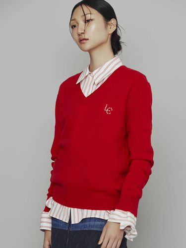 V Neck Cashmere Knit Pullover_LFWAW24320REX - LUCKY CHOUETTE - Modalova