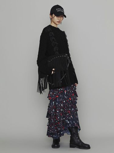 Atelier] Key Print Frill Long Skirt LFKAW24840NYD - LUCKY CHOUETTE - Modalova