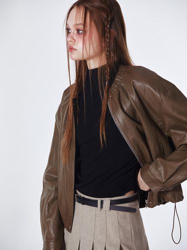 Banded Neck Oversized Leather Jacket () - koolkitten - Modalova