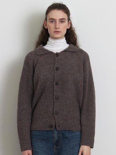 Woman] Wool Blended Boucle Collar Cardigan (Brown - KNITLY - Modalova