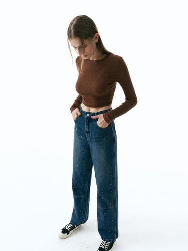 Beading semi-wide denim pants - ellonarc - Modalova