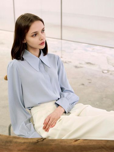 Mudy] Big Collar Blouse - Sky Blue - LANG5 - Modalova