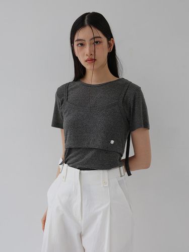 Sleeveless layered T-shirt_charcoal - BAIE OUD - Modalova