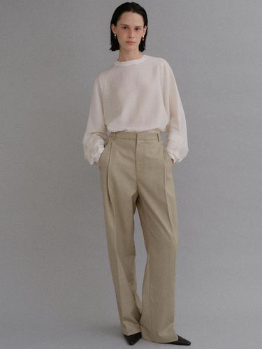 Fine wool pintuck tailored slacks_beige - BAIE OUD - Modalova