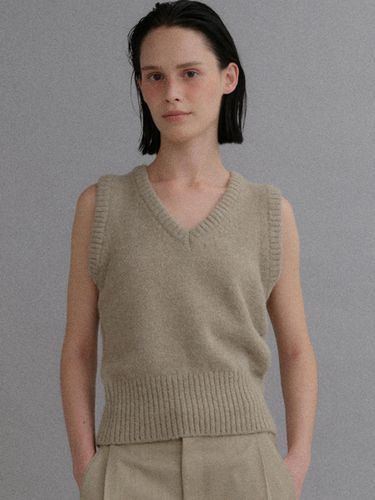 Wool V neck knit vest_beige - BAIE OUD - Modalova