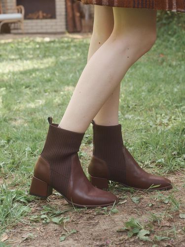 EVA knitwear leather ankle boots 6CM [Brown] - TTHONE - Modalova